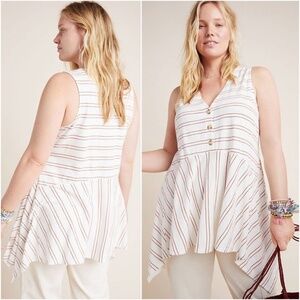 Anthropologie Maeve Alayne Tunic Top XL Babydoll Cottage Y2K Fairy White Stripe